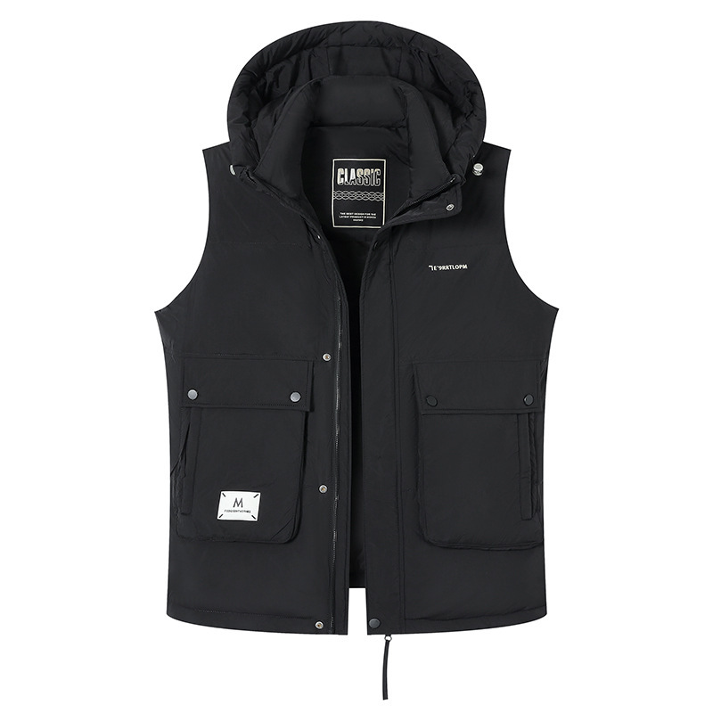 《胖之家》冬季新款男青年潮胖加肥加大码立领连帽羽绒马甲男羽绒服