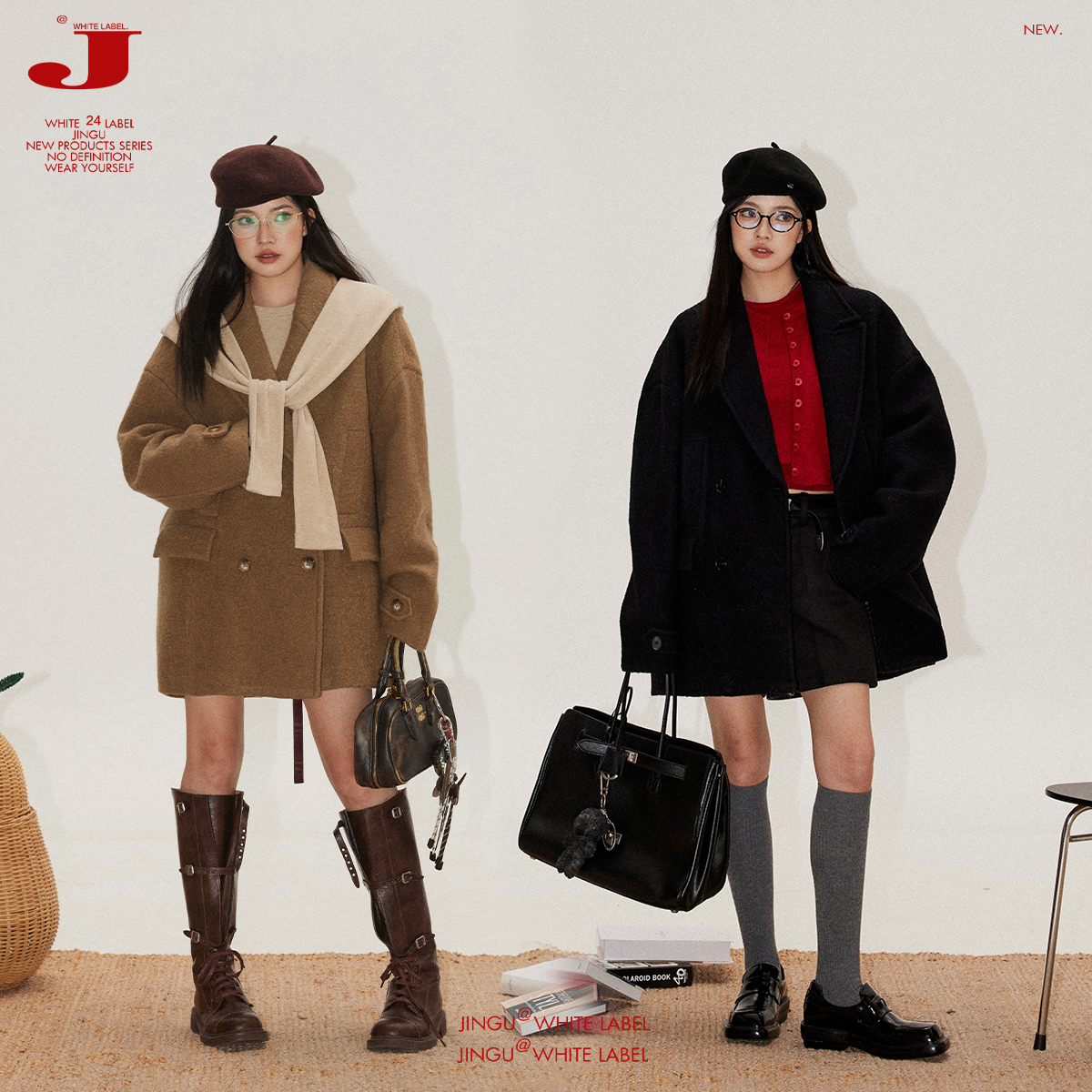 晶咕白标~优雅暖冬西装领单排扣大衣外套