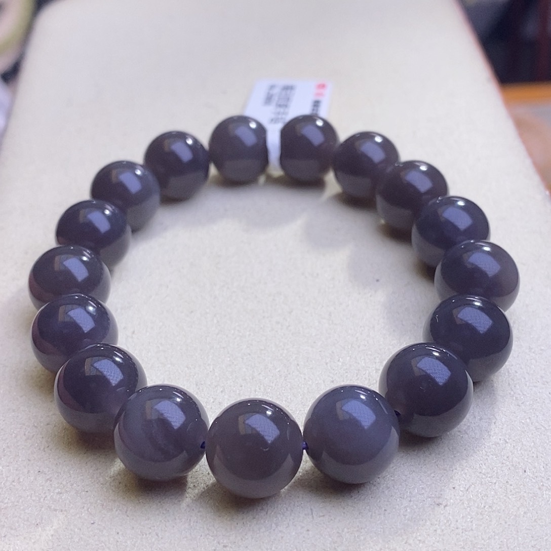 和田玉烟紫帝王紫手串12MM未镶嵌