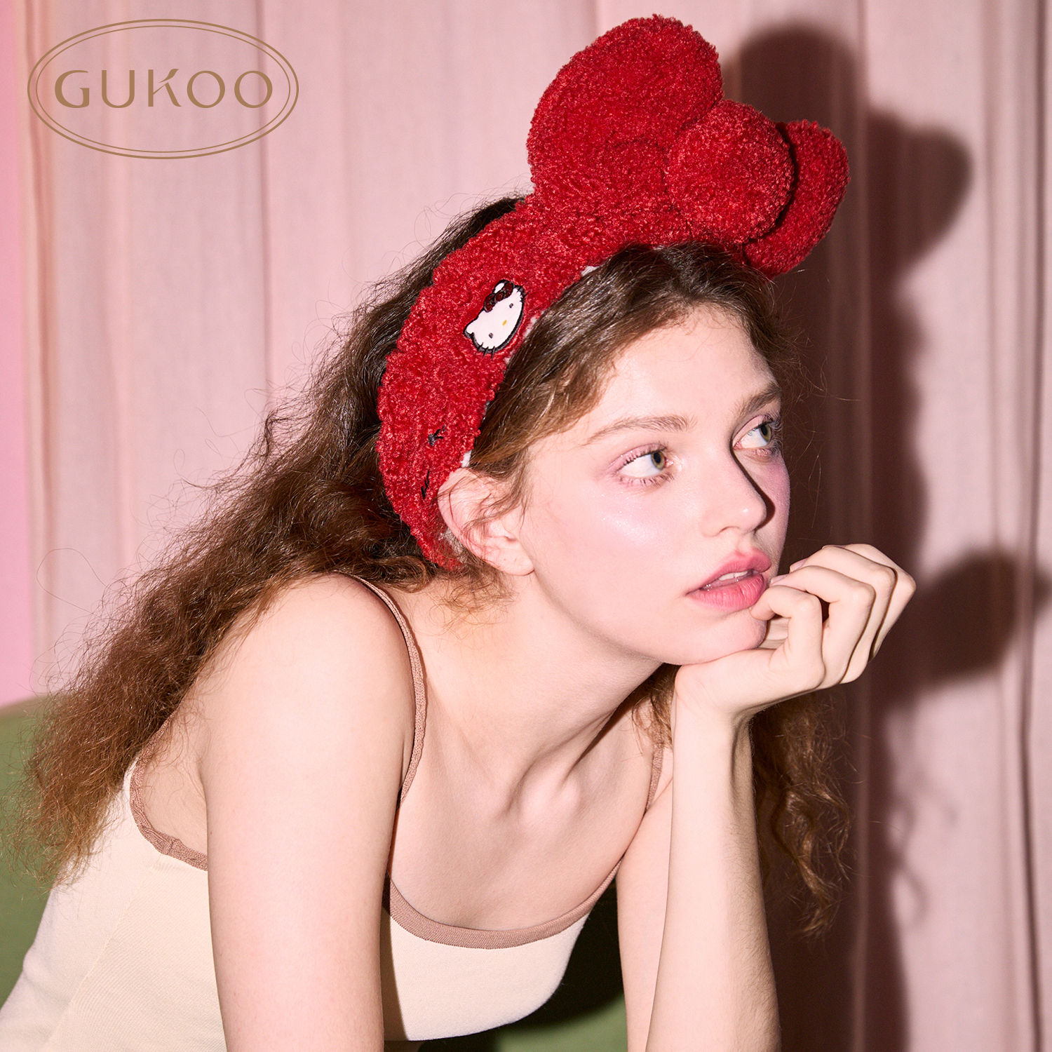 Gukoo果壳HelloKitty联名可爱立体蝴蝶结毛绒发带蓬松红色