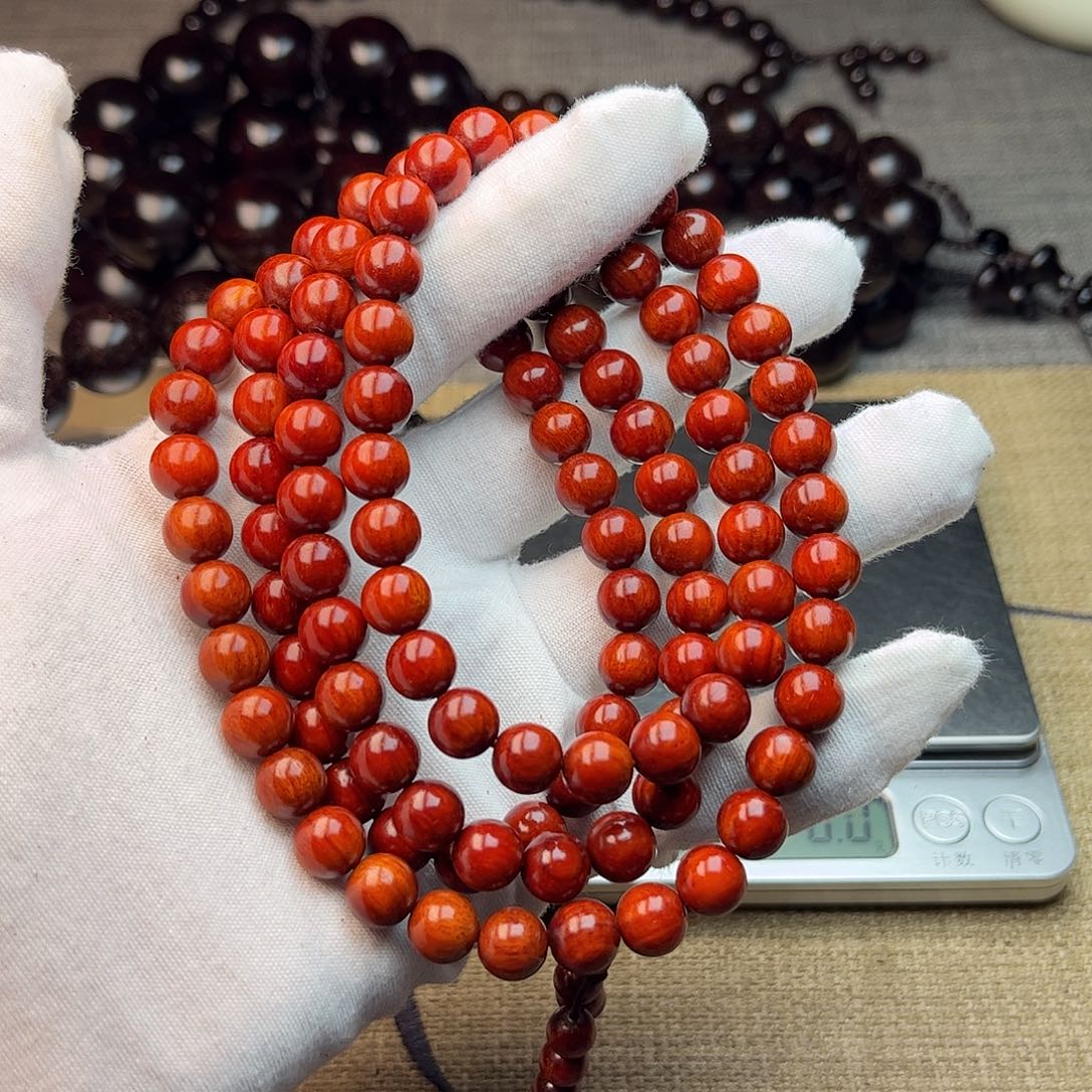 檀香紫檀（小叶紫檀）0.8 108颗 红