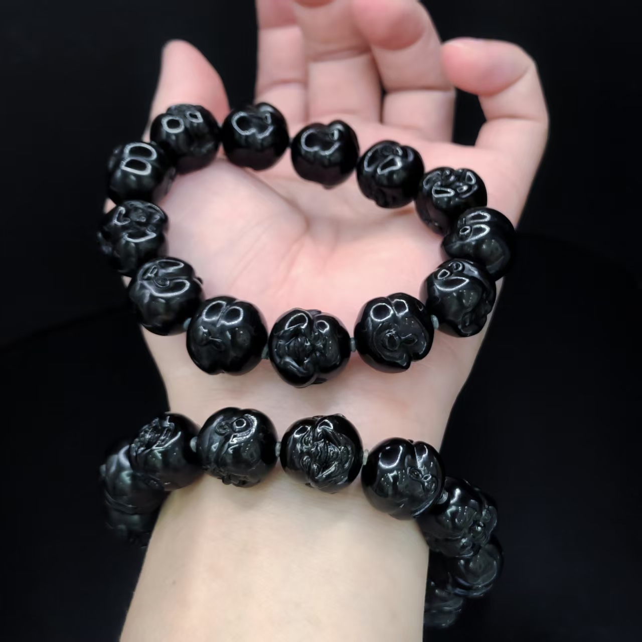 【老三珠宝】琥珀佛头DIY单圈手串H28【多样性发其一】约16mm