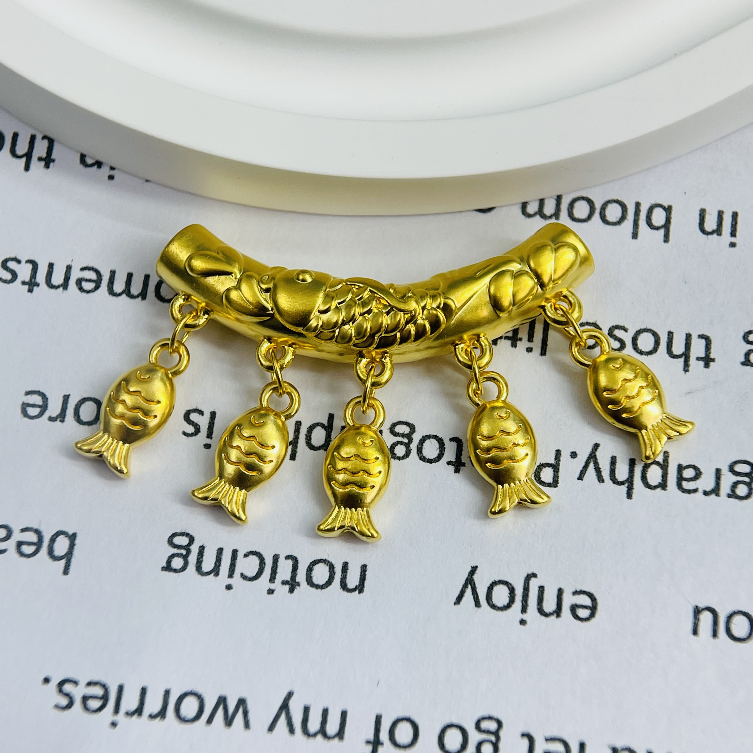 黄金足金999流苏锦鲤弯管配件DP2912-02440