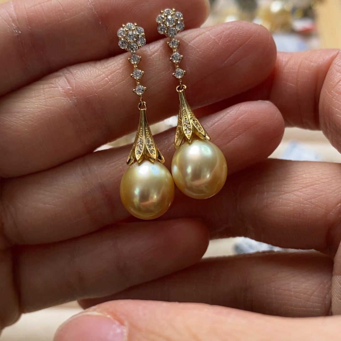 海水珍珠耳饰银S925镶嵌