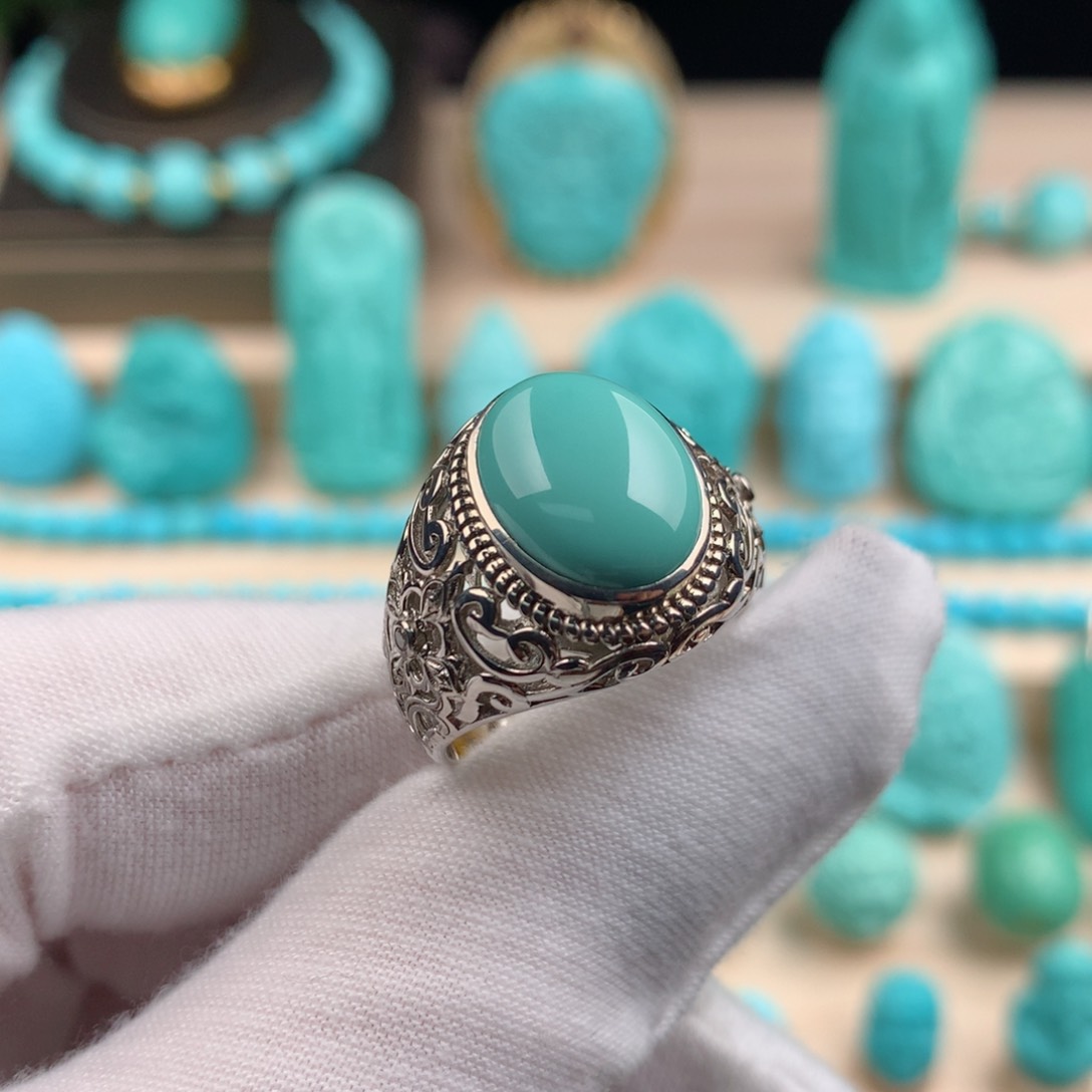 【闪购商品】绿松石配珠戒指银S925镶嵌