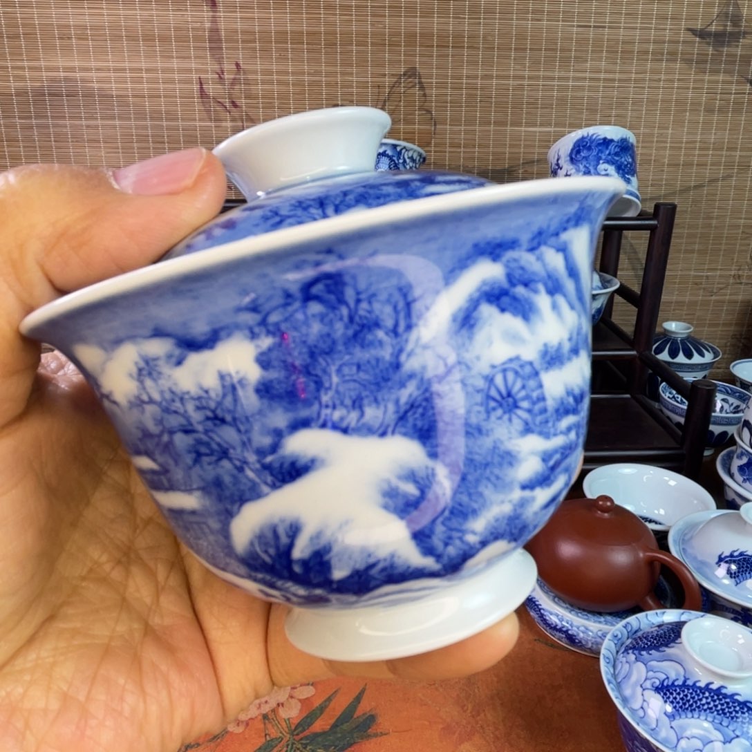 景德镇陶瓷艺术山水盖碗