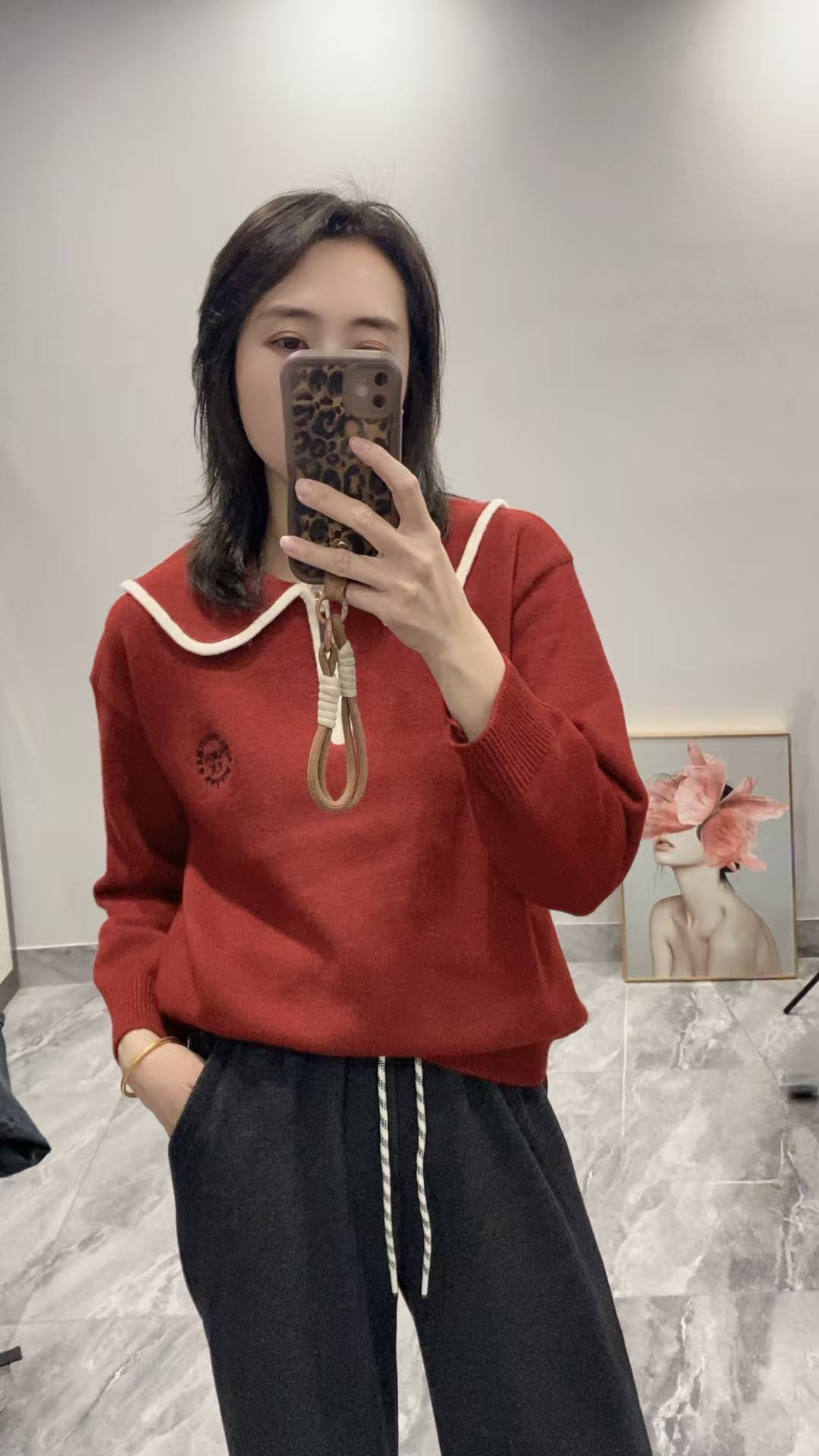 【娜姐家】048时尚百搭显瘦娃娃领字母刺绣拉链毛衣