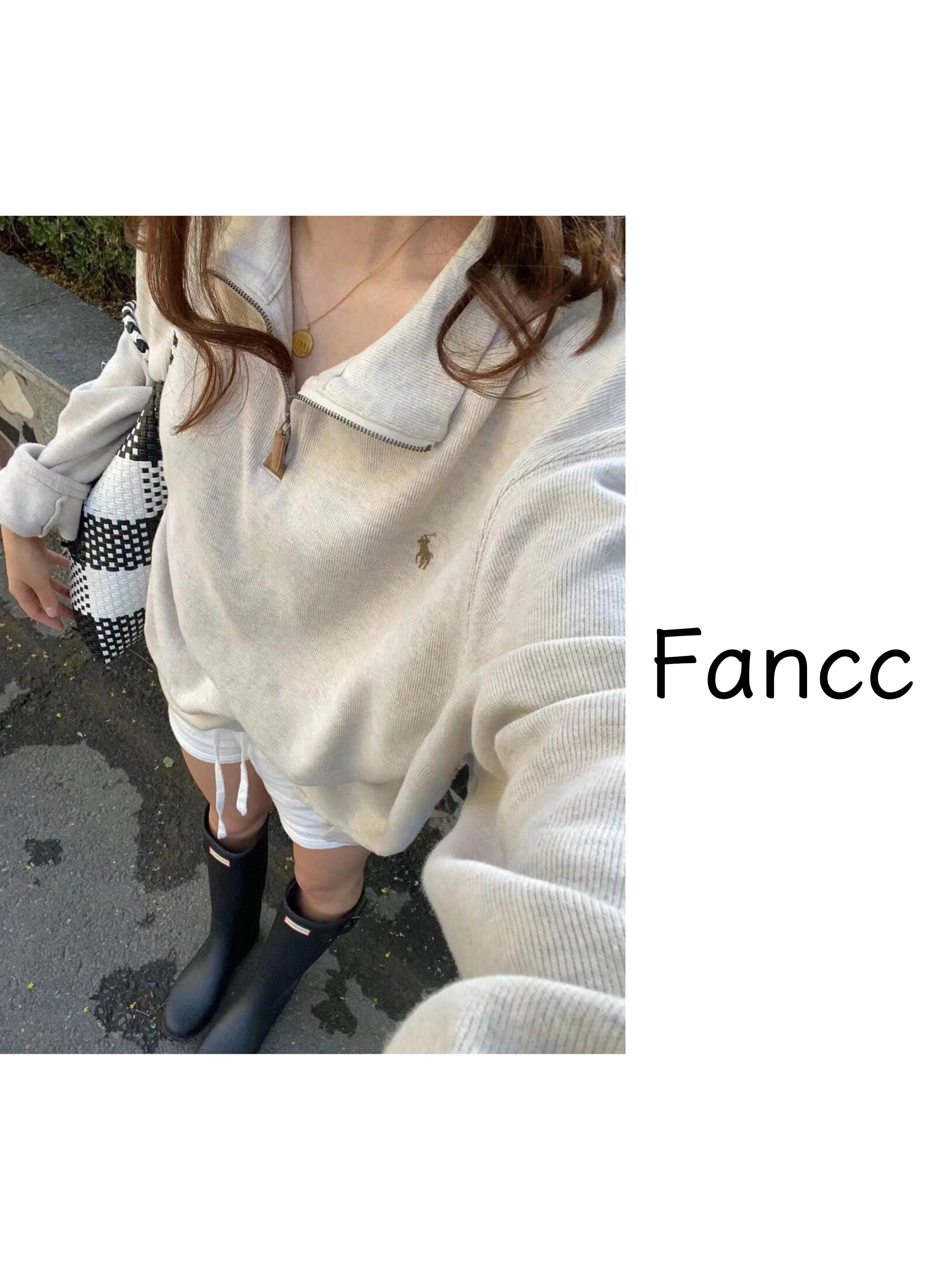 Fancc.小马慵懒风1/4拉链长袖卫衣2235