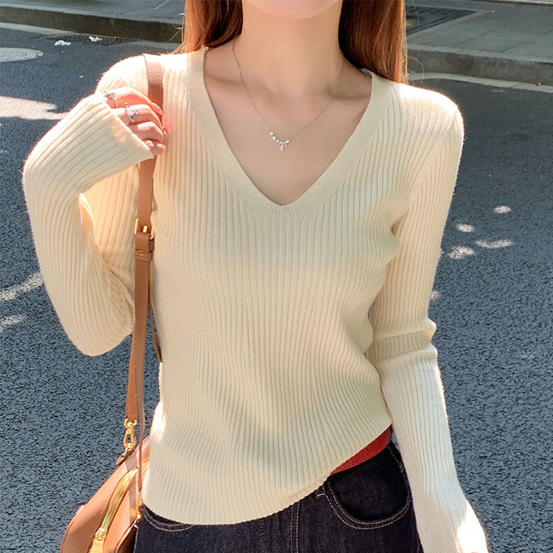 纯色v领毛衣女秋冬高级感针织衫2025新款春秋外穿内搭打底上衣