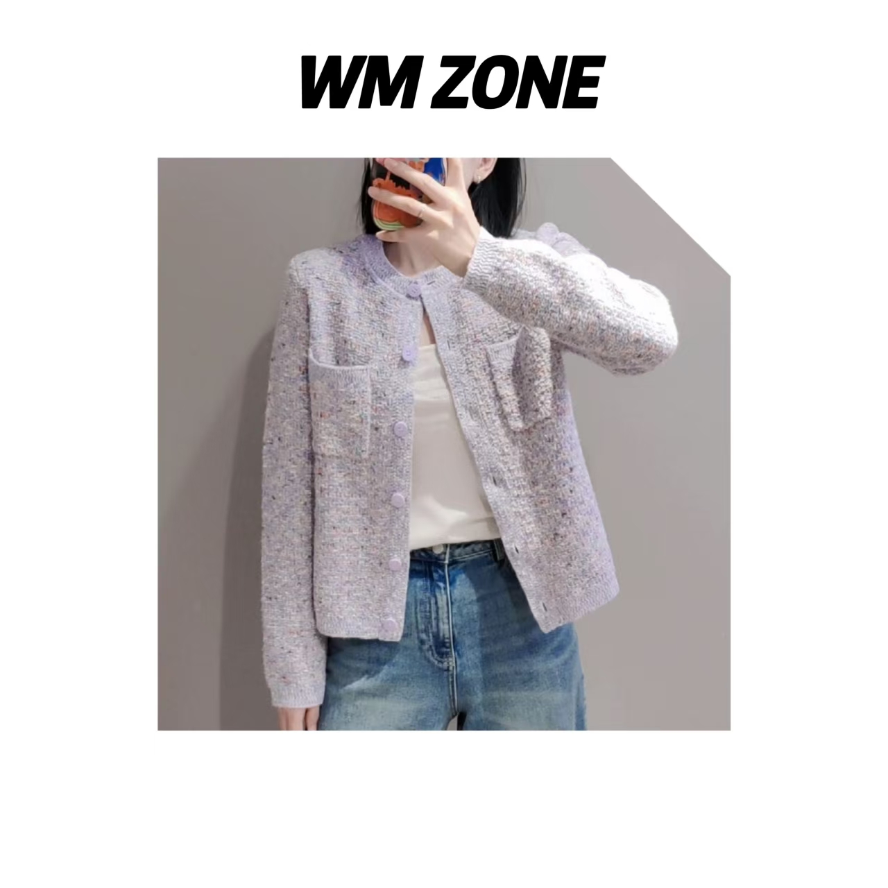 WM   3-1-3119  紫色夹花小香风外套