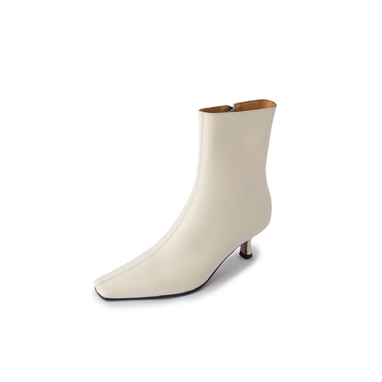 ANGELIAORIGINAL油蜡牛皮舒适细跟极简通勤百搭秋冬拉链短靴#998