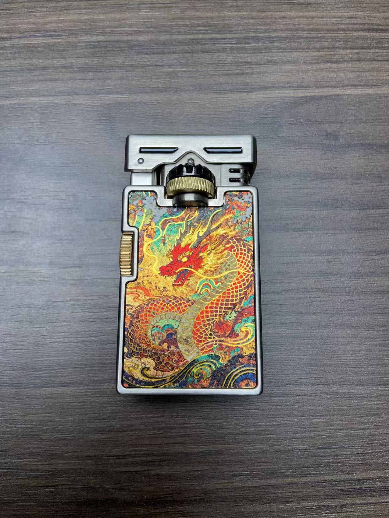 双齿轮联动鎏金工艺龙凤瑞兽打火机男士收藏礼物创意时尚