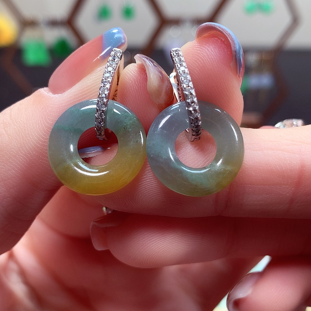 翡翠耳饰银S925镶嵌天然翡翠