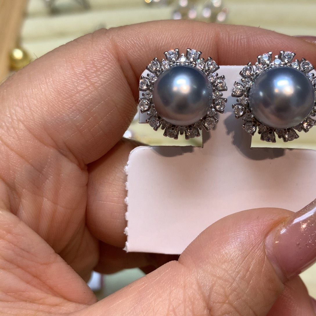 海水珍珠耳饰银S925镶嵌