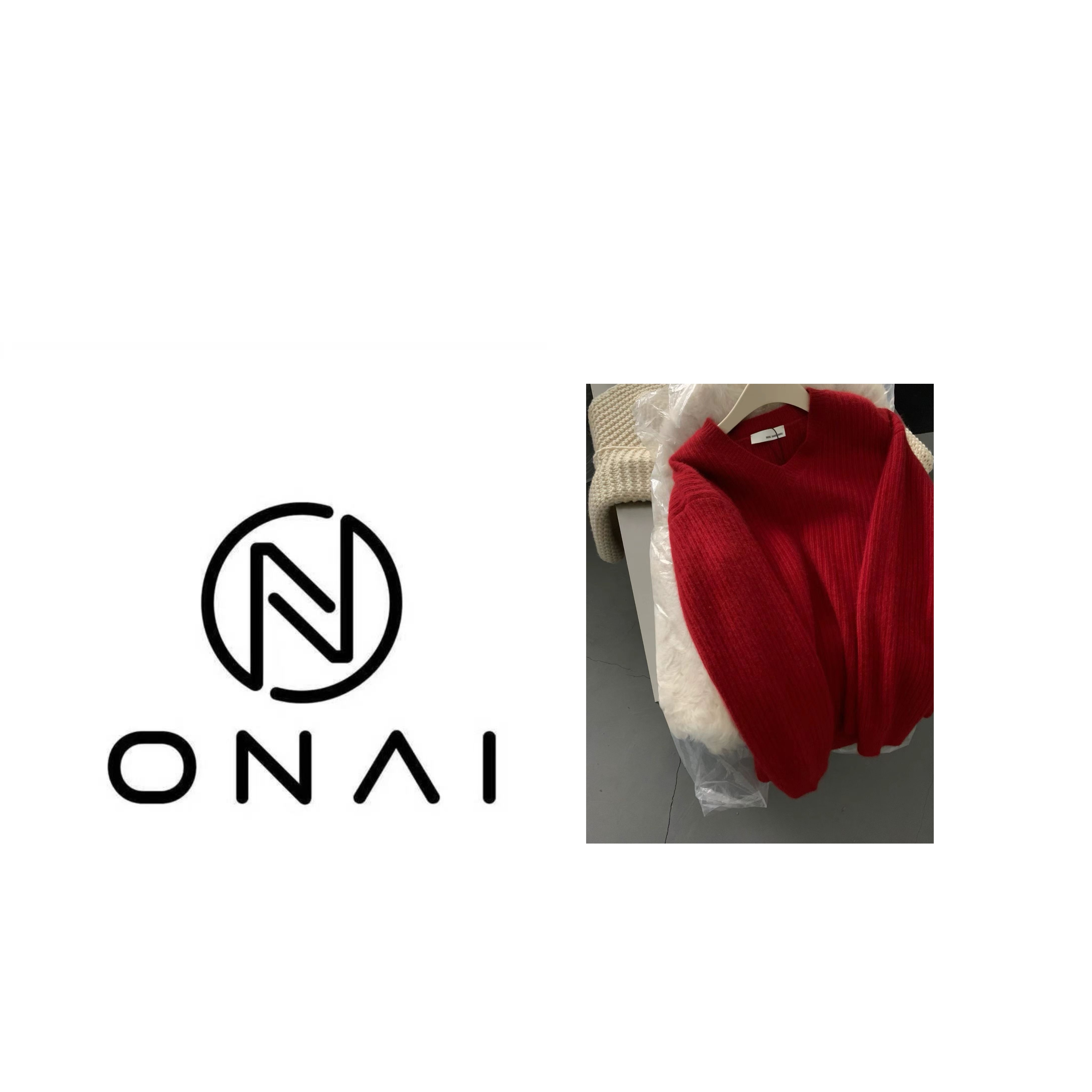 【Onai】红色v领圣诞毛衣内搭00938