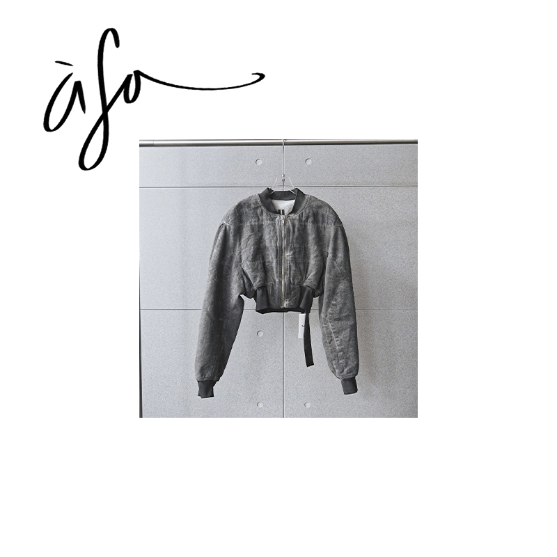 ASA-  【深灰色做旧水洗连帽短款外套】