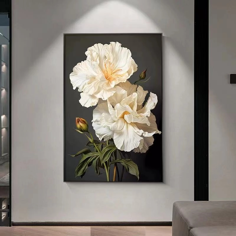 高级感客厅落地画沙发背景墙花卉走廊过道装饰画奶油风轻肌理挂画