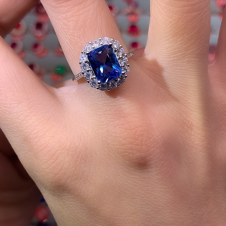 蓝宝石戒指银S925镶嵌