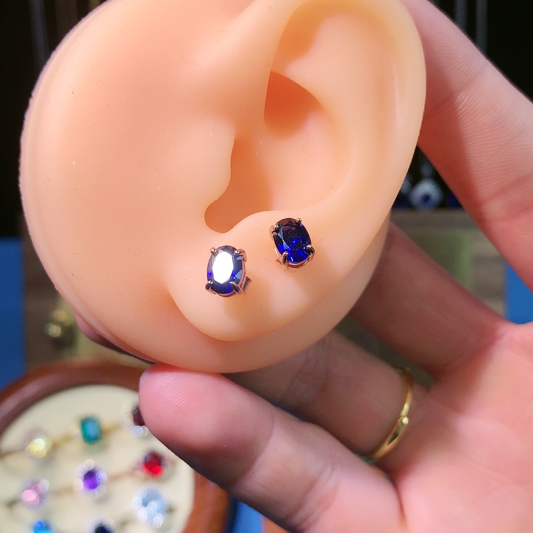 蓝宝石耳饰银S925镶嵌