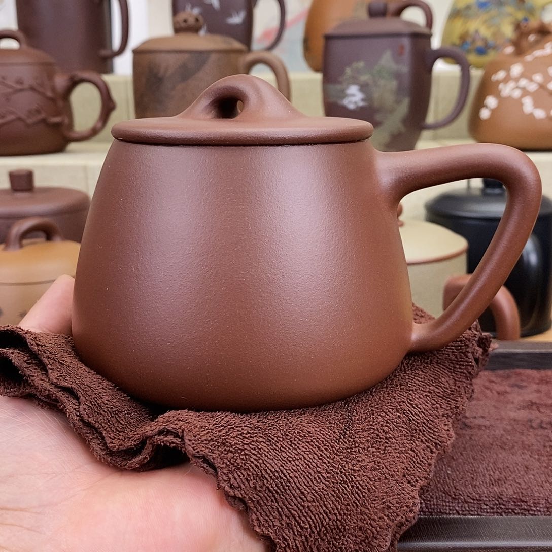 紫砂茶杯紫泥手工石瓢