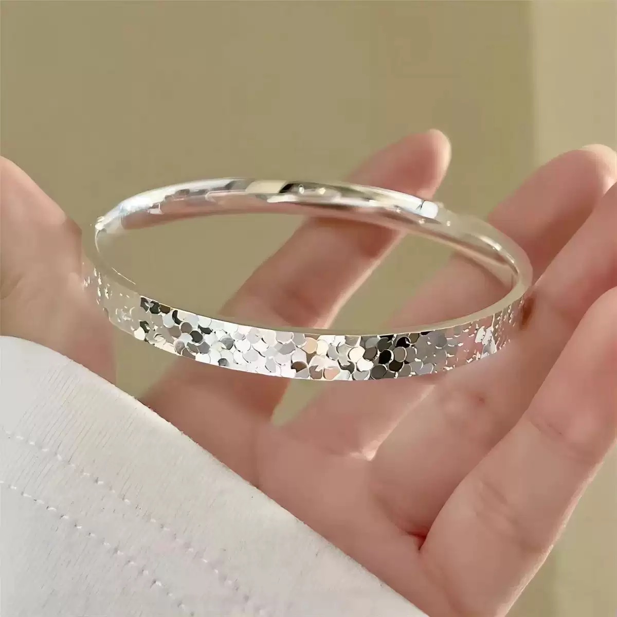 足银手镯 999银6㎜宽碎冰冰闭口手镯