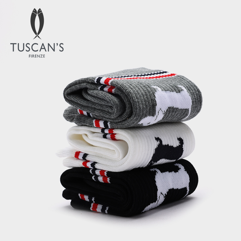 TUSCAN'S CREATIONS透气卡通小狗中筒吸汗中筒袜常规款学院风袜子