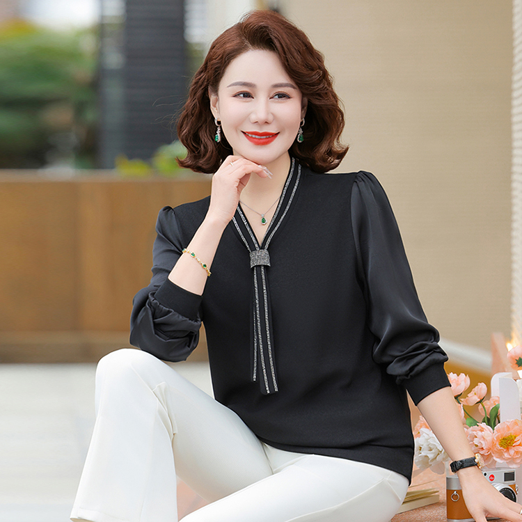 中老年女装中老年红色打底毛衣短款打底衫洋气小衫宽松长袖春秋