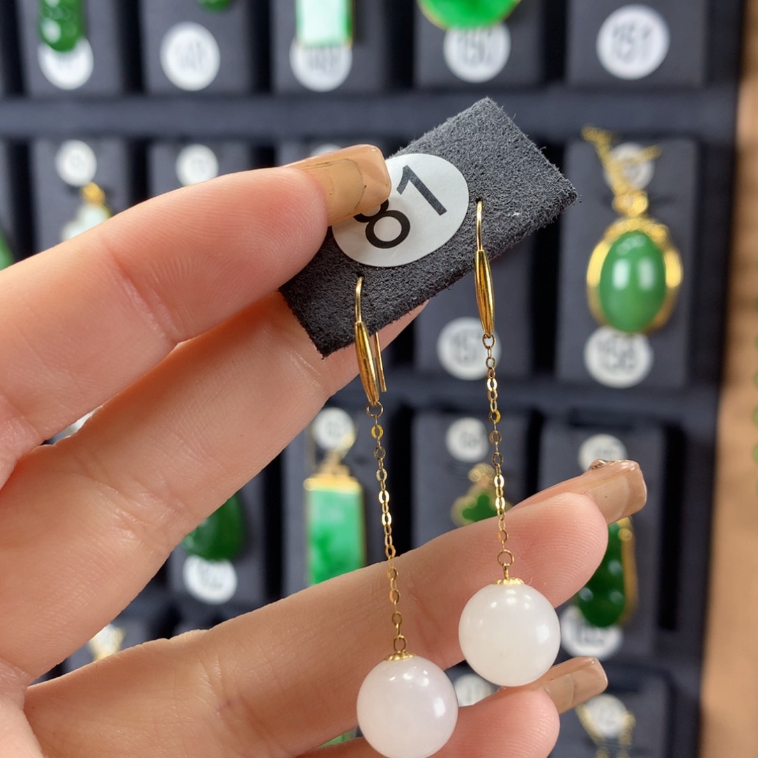 和田玉耳饰18K金镶嵌