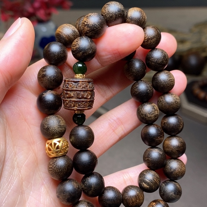 沉香手串越南富森红土瘤疤1.0+芽庄白棋楠沉香木雕配饰