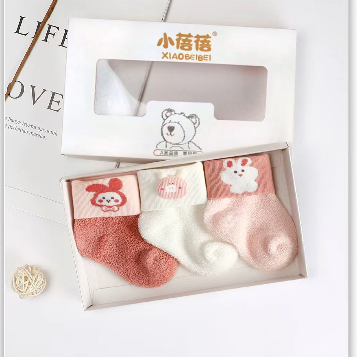 【昌吉发货】新生儿秋冬袜子一盒3双