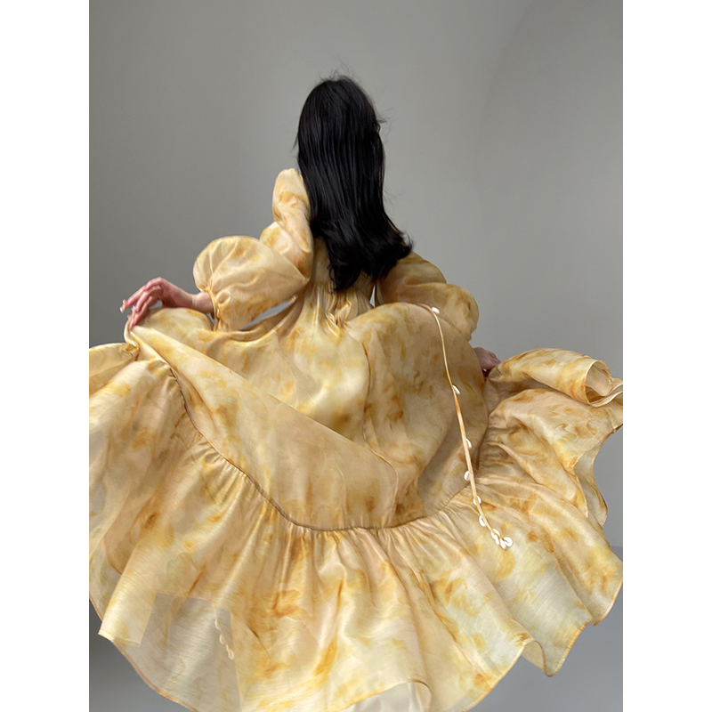 Aconiconi｜金盏风铃 法式晕染吊带连衣裙夏海边度假风大裙摆长裙