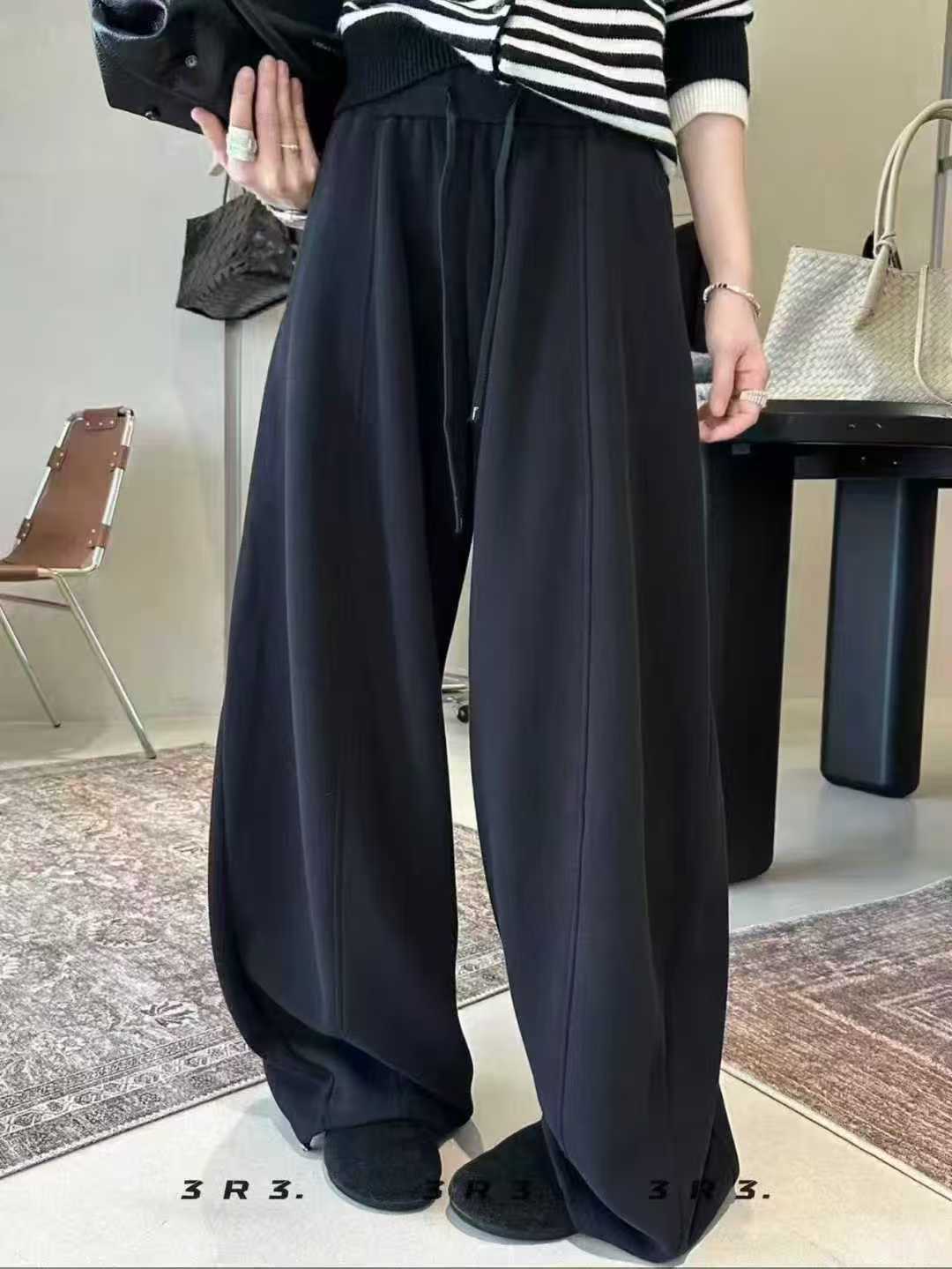 格调美美【实体品质】9015拼接腰头加绒加厚弯刀卫裤格调美美