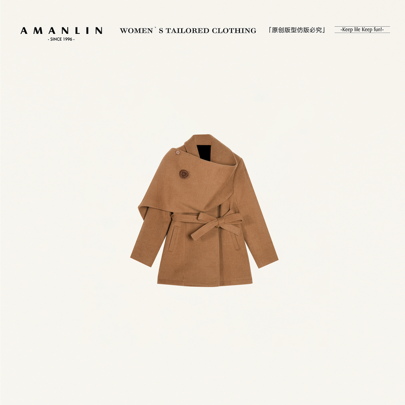 AMANLIN/阿谩琳琥珀流光冬季复古斗篷短款女高级呢料外套S602756
