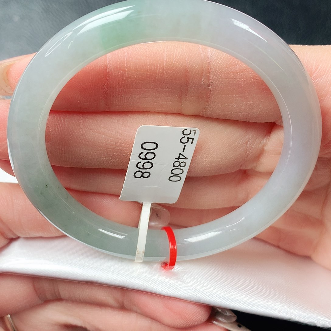 翡翠手镯未镶嵌冰绿圆条55圈口47号