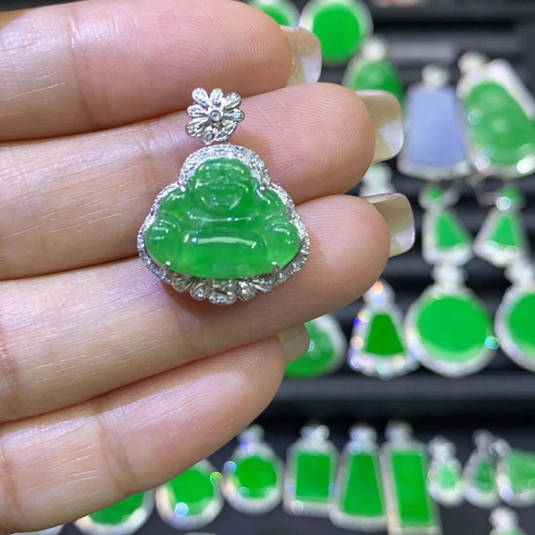 翡翠吊坠(不含链)18K金镶嵌吊坠