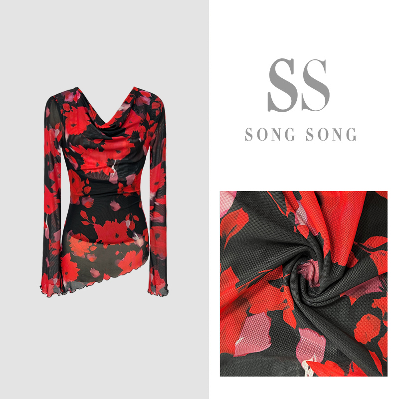 SONG-原创【绯红映彩】秋款荡领设计显白气质长袖上衣