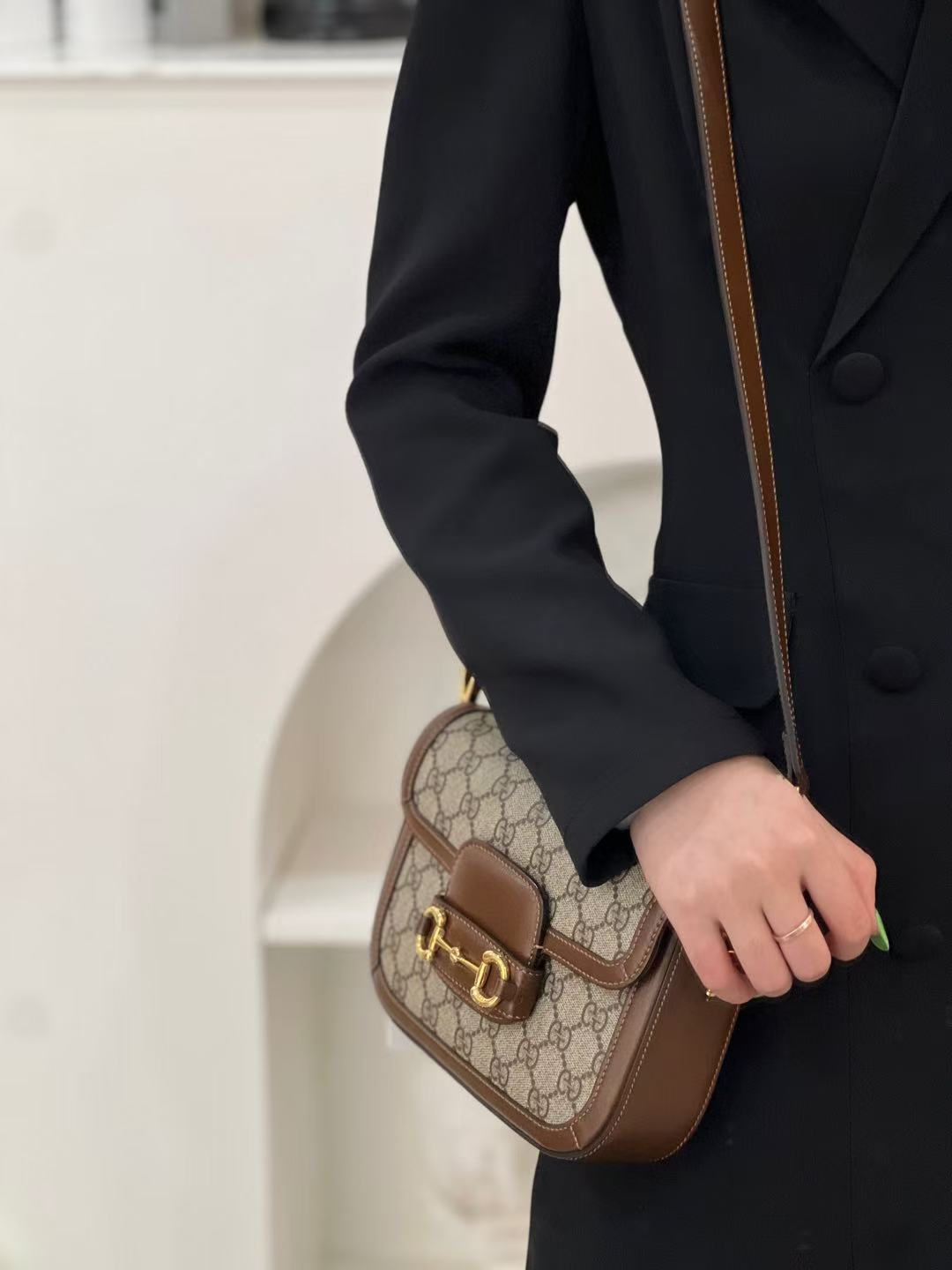 99新 GUCCI/古驰 gucci 1955马鞍mini焦糖老花单肩包/甄选