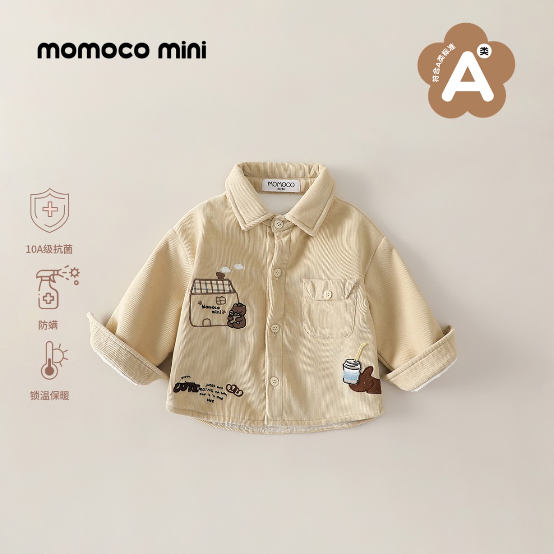 MOMOCOmini冬季婴童可爱绣花条绒衬衫加厚上衣男女宝87910129008