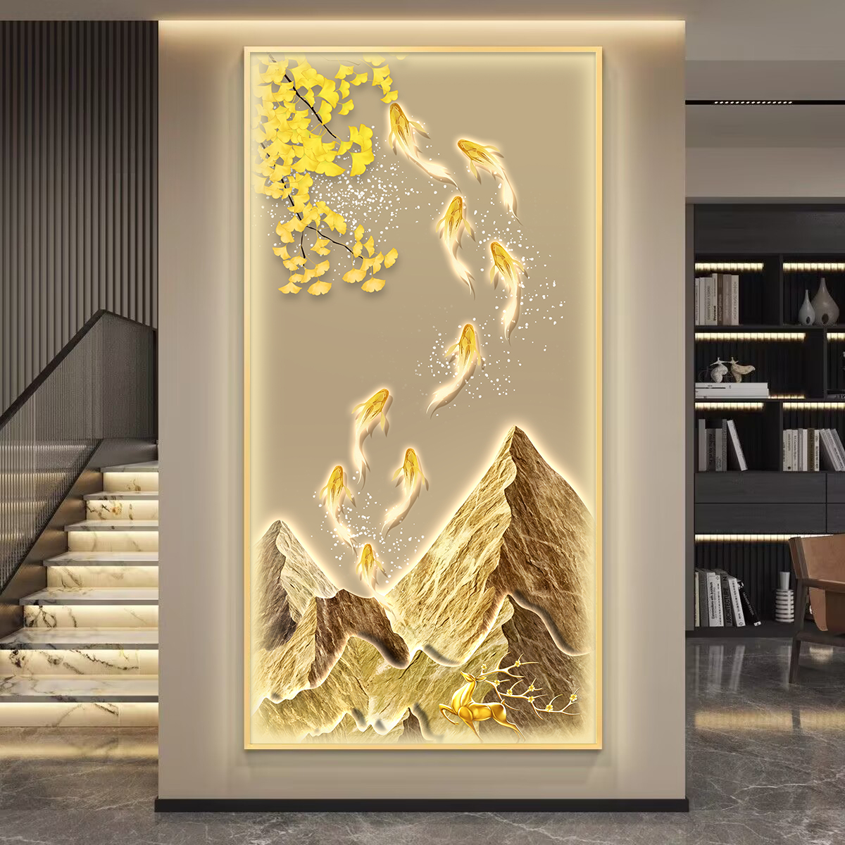 G008入户玄关简约装饰画九鱼现代轻奢走廊过道挂画中式客厅壁画