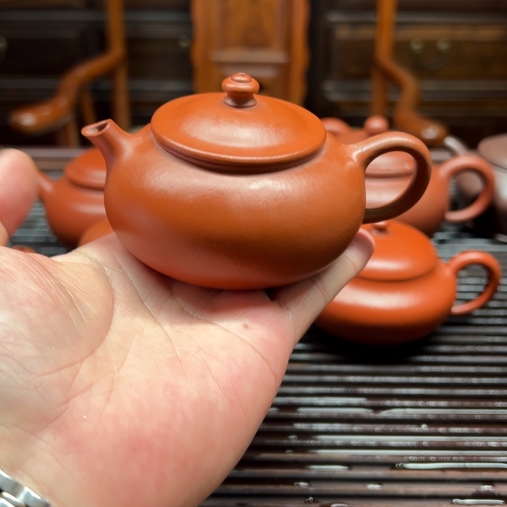 紫砂茶壶微瑕朱泥寒江120cc