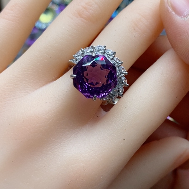 水晶戒指银S925镶嵌天然水晶戒指