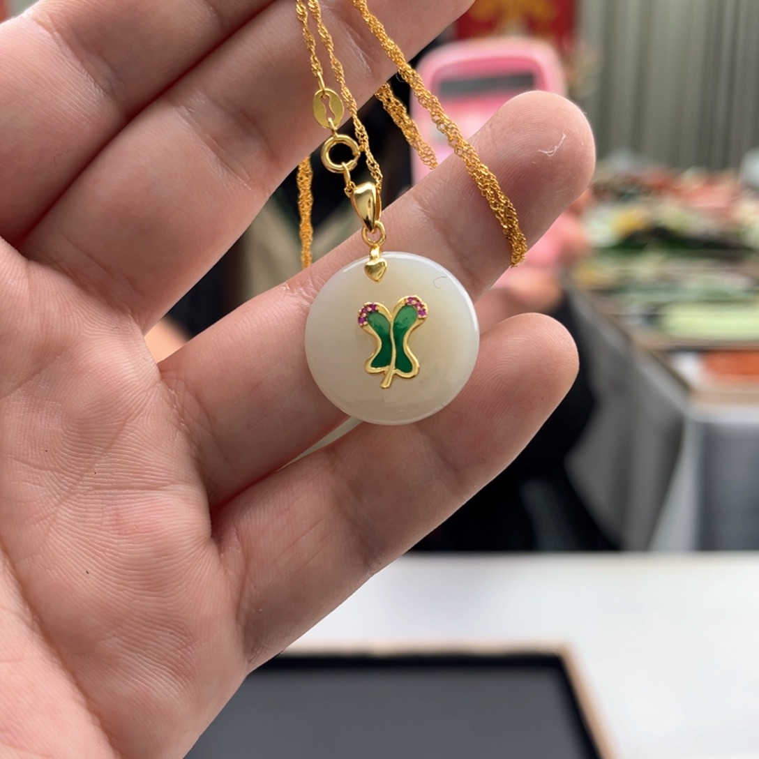 和田玉颈饰银S925镶嵌