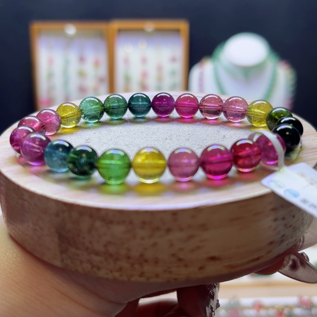 手链碧玺未镶嵌色标老矿彩虹7.8mm