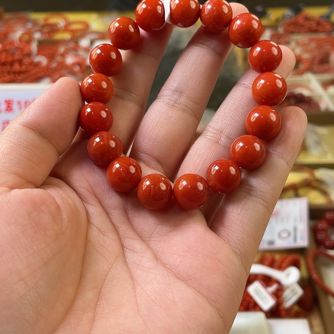 北***甜南红玛瑙未镶嵌手链12mm+