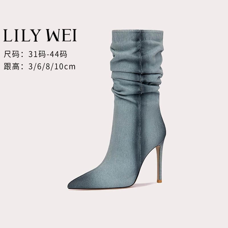 微瑕 介意勿拍 Lily Wei23年秋冬新款尖头细跟经典堆堆靴西部牛仔