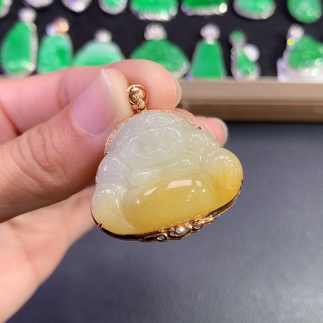 翡翠吊坠(赠链)18K金镶嵌