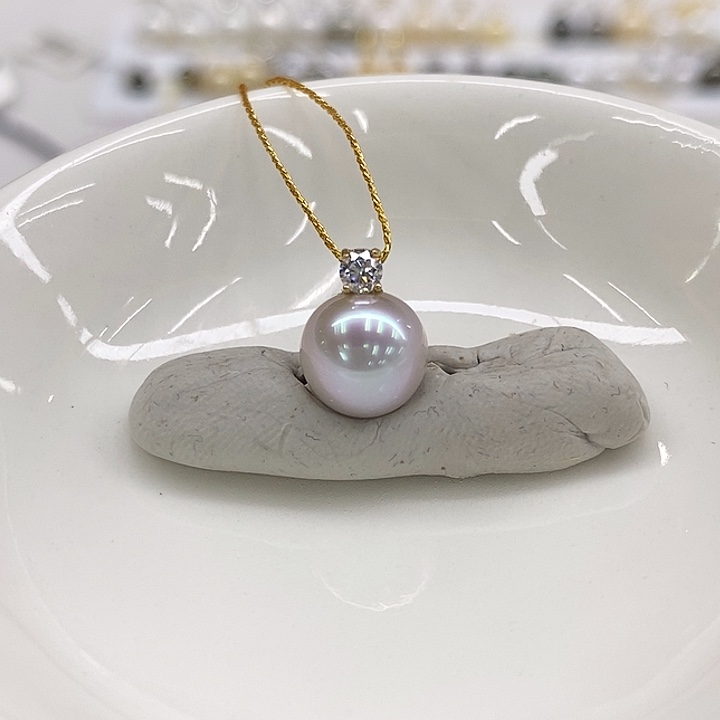 海水珍珠18K金镶嵌吊坠(不含链)澳白9-10mm