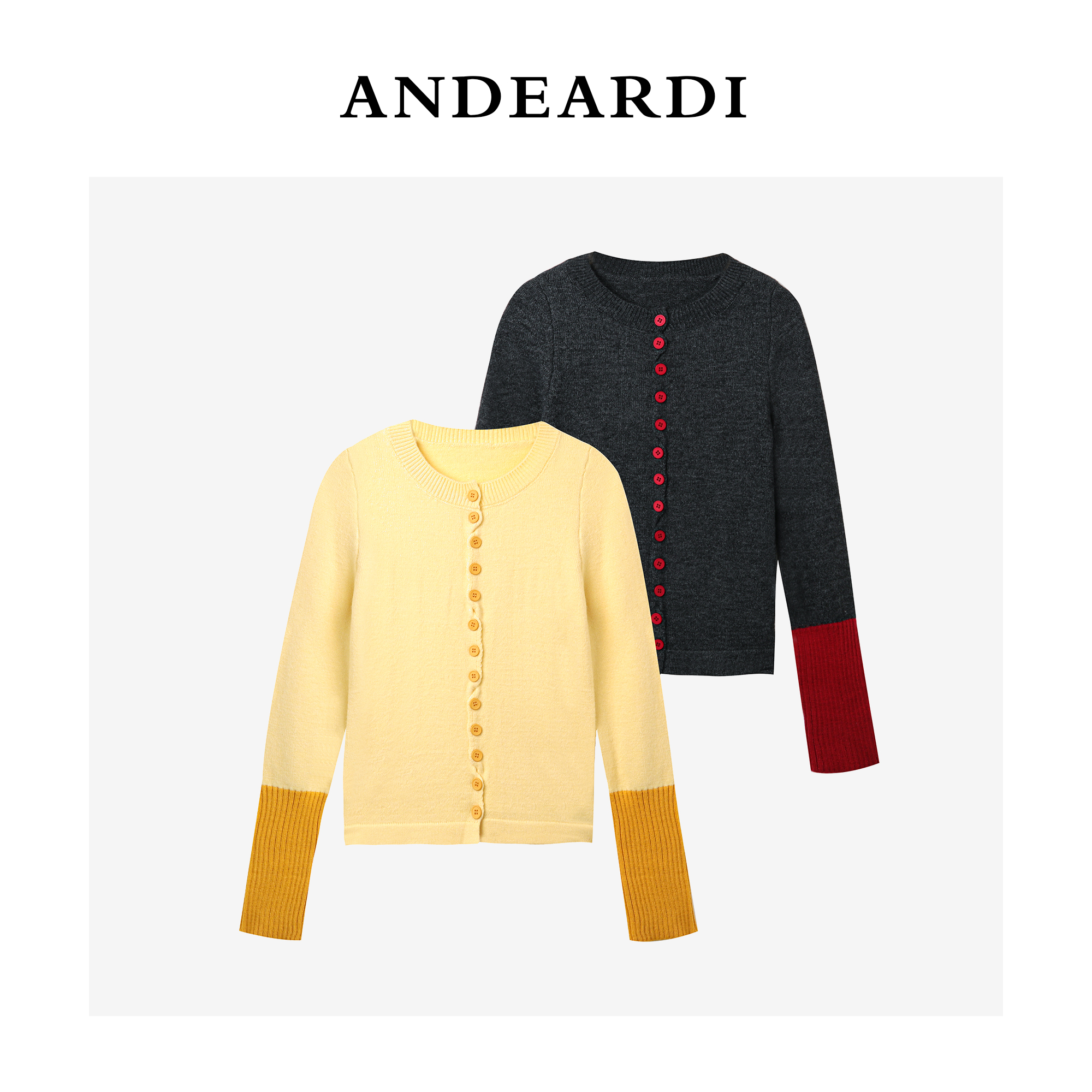 ANDEARDI长袖毛撞色针织衫显瘦开衫休闲百搭秋季