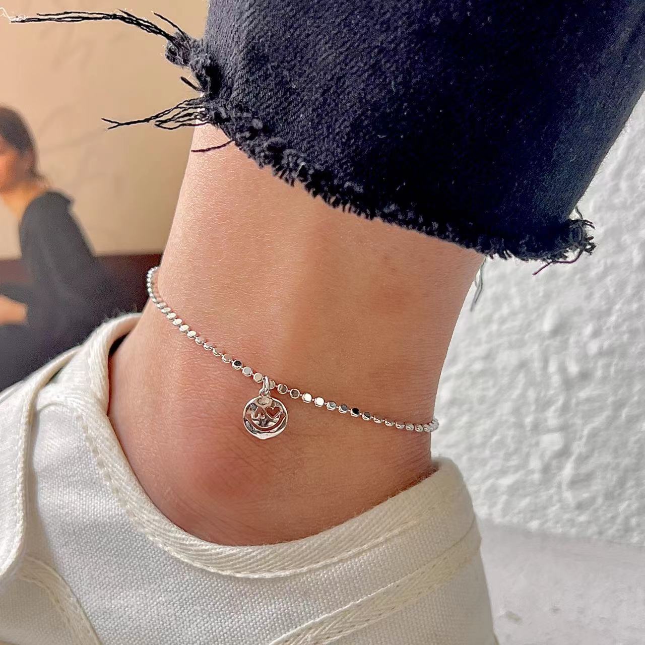 925银脚链 S319  简韩原创笑脸脚链