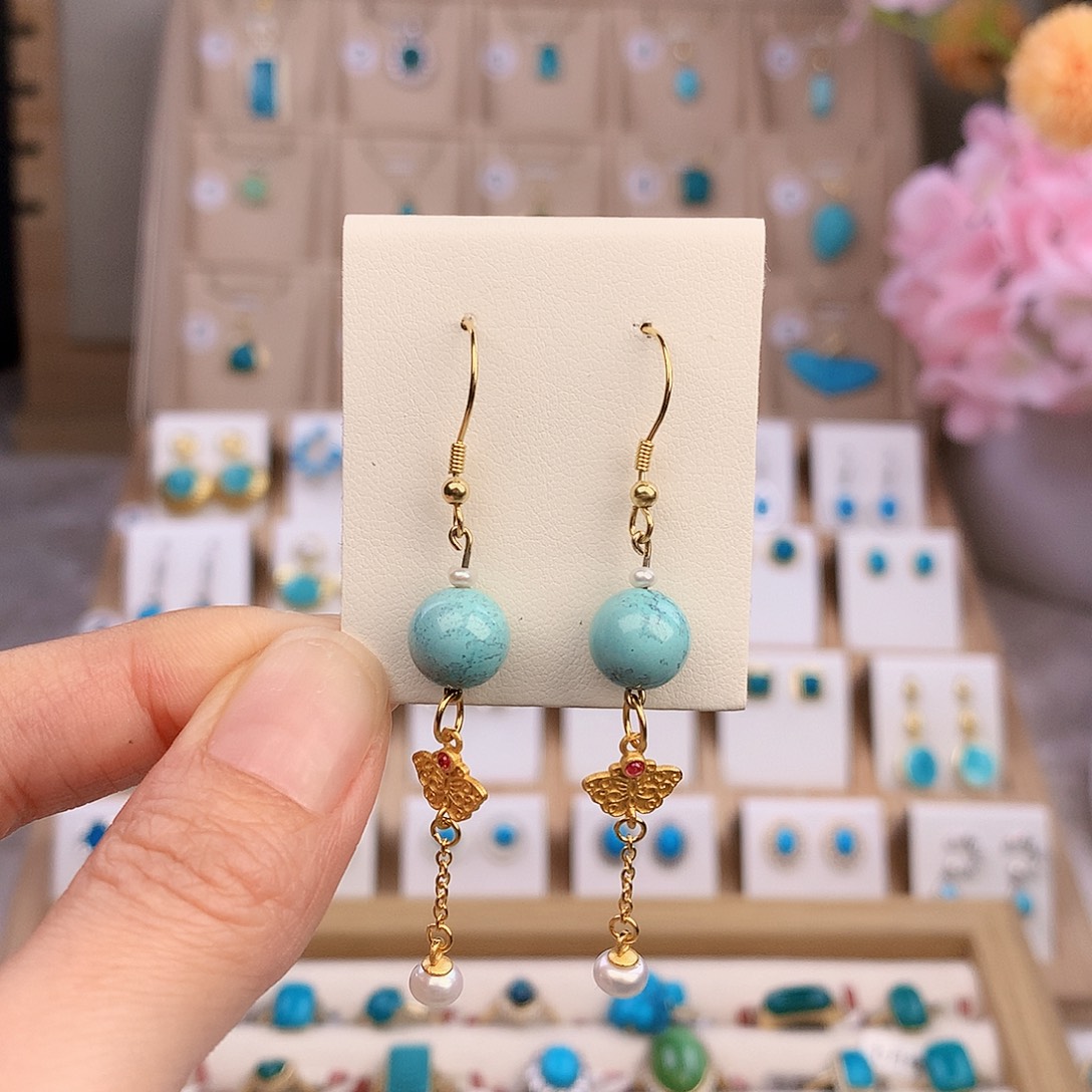 银S925镶嵌绿松石耳饰